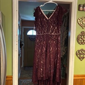 Taylor Burgundy Lace High-Low Dress